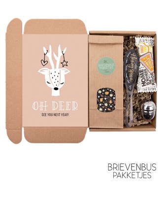 Brievenbuspakket,kerstcadeau,door de brievenbus,xmas,christmas present,thee pakket,kleine attentie,kerstpakket,bedrijven,consumenten,brievenbusdoosje,doosje om te versturen,feestdagen,decembermaand,oh deer see you next year,rendier